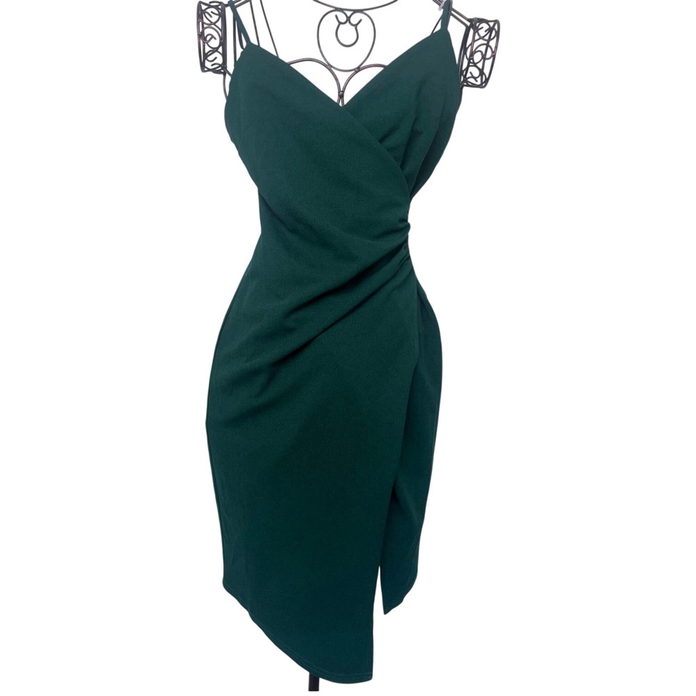 Altar'd‎ State Dark Green Faux Wrap Cocktail Dress XS Sleeveless Ruched Bodycon
